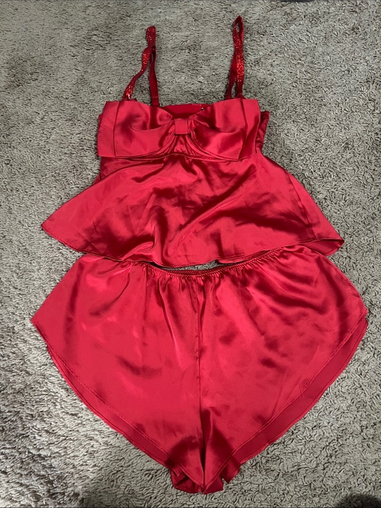 Victoria's Secret Other - Victoria's Secret Red Satin Bow-Front Camisole & Shorts Set